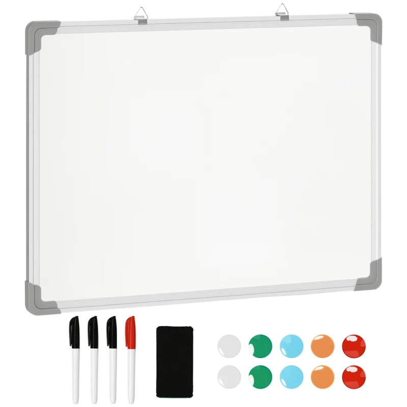 HOMCOM Tablă Magnetică de Perete cu Gumă, Markere și Magneți, din Aluminiu, 60x1.8x45 cm, Albă