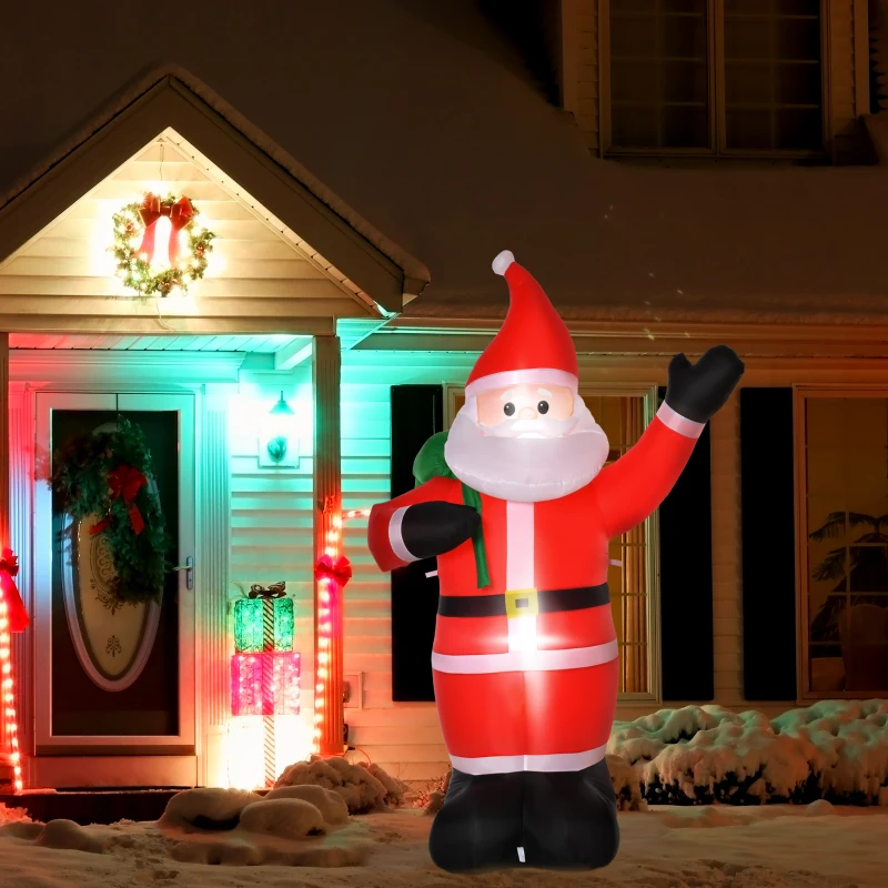 HOMCOM Weihnachtsmann, 2,40 m groß, mit LED-Beleuchtung, selbstaufblasende Gartendeko