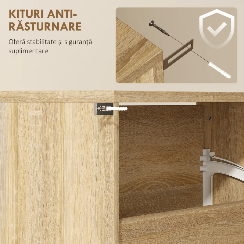 HOMCOM Dulap cu Oglindă și 4 Uși Rabatabile pentru Pantofi, 63x17x146 cm, Culoare Lemn