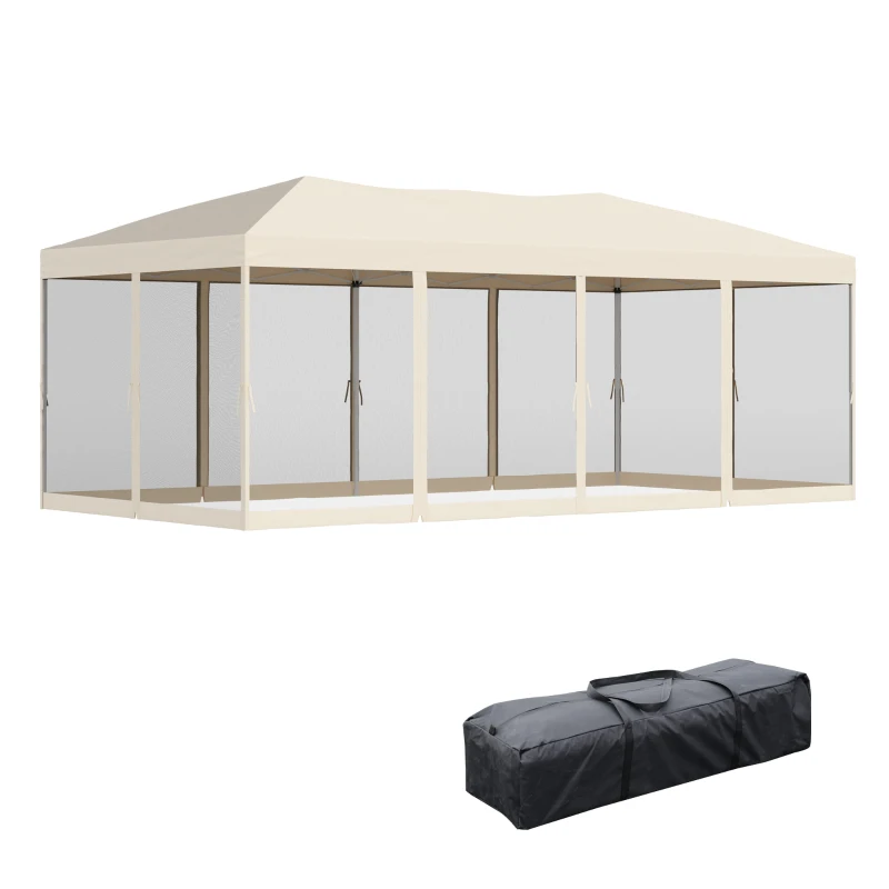 Outsunny Gazebo da Giardino 3x6 m Pieghevole e Impermeabile con Zanzariera e Borsa da Trasporto Inclusa, Beige
