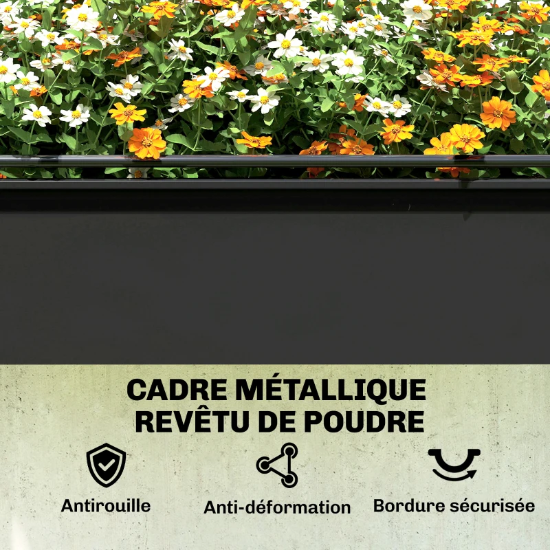 Outsunny Potager sur Pieds avec Serre Rabattable, Jardinière Surélevée en Métal avec Trou de Drainage, 100 x 49 x 136 noir