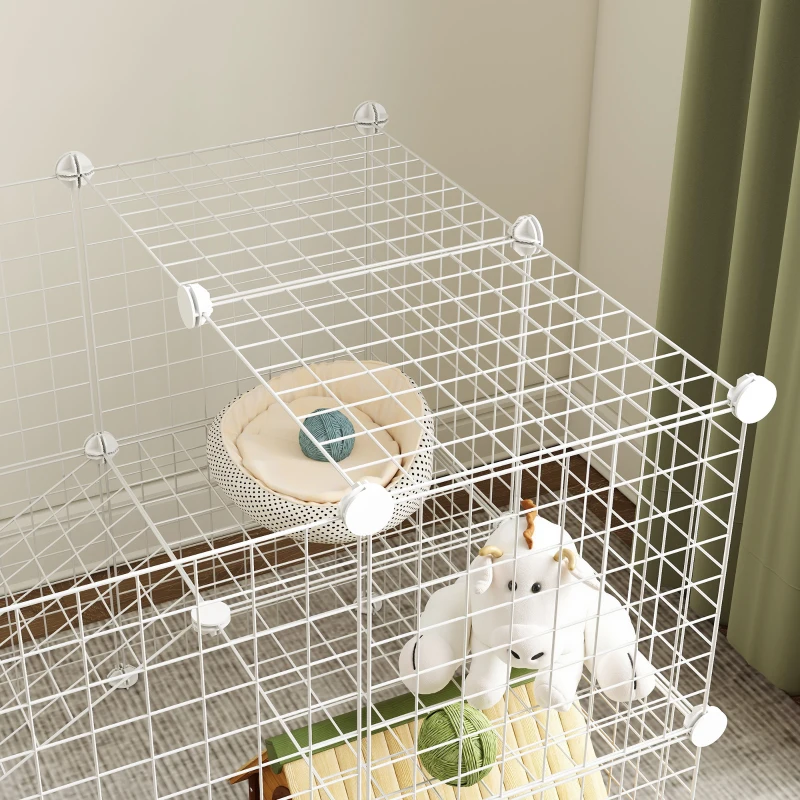 PawHut Recinto per Animali Domestici Piccoli con 36 Pannelli di Metallo Modulabili con Porta, Bianco