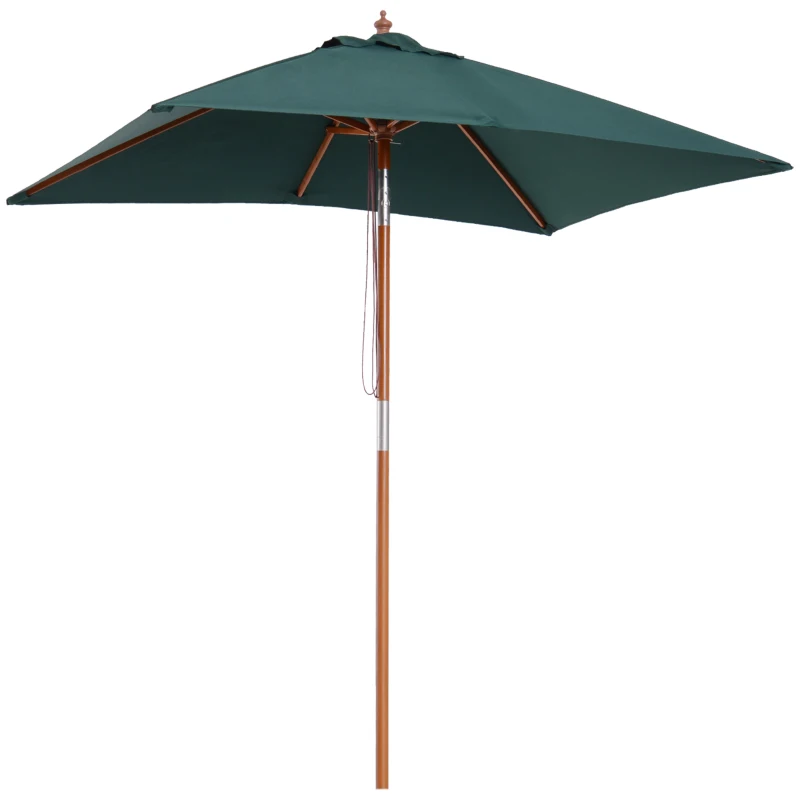 Outsunny Sombrilla Terraza Exterior 200x150 cm Sombrilla de Jardín Rectangular con Ángulo Ajustable Mástil de Madera y Manivela Parasol para Patio Terraza Verde