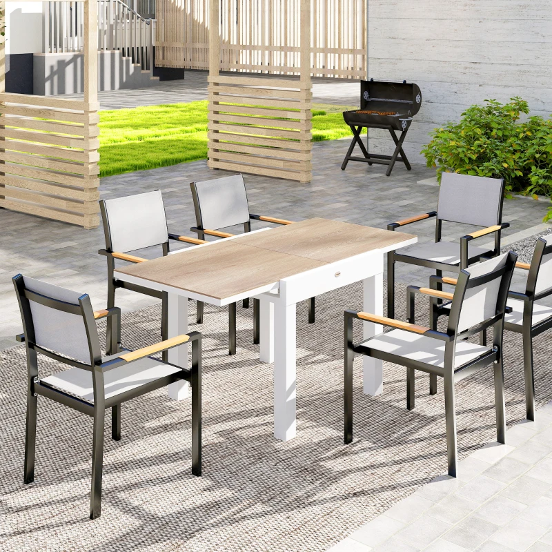 Outsunny Tavolo da Pranzo da Giardino Allungabile 80-160 cm per 4-6 Posti, Bianco