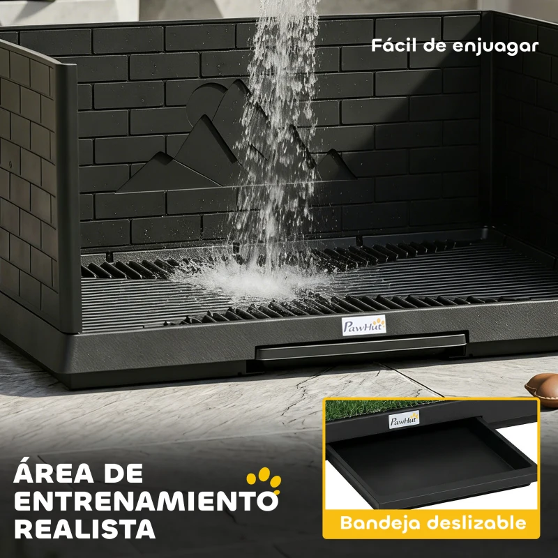 PawHut Inodoro para Perros con Césped Artificial 75x51x36,5 cm con Paredes Altas Bandeja Deslizante y Fácil de Limpiar Negro