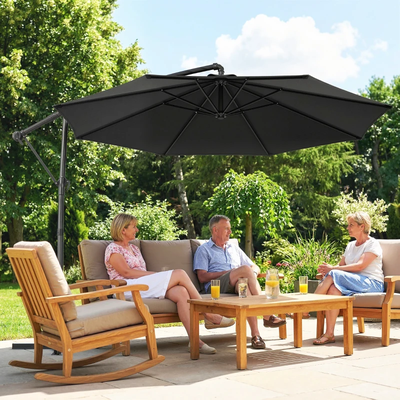 Outsunny Umbrelă suspendată 3x3 m cu baldachin reglabil, bază încrucișată și ventilație, din metal și poliester, neagră