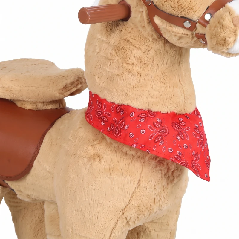 AIYAPLAY Caballo balancín de peluche con cabeza giratoria, ruedas rodantes y sonidos de relincho, desde 2 años, marrón claro