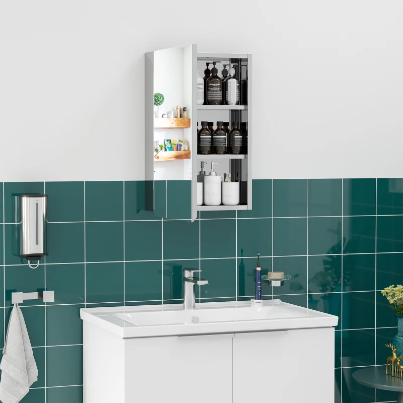kleankin Armoire miroir de salle de bain en acier inoxydable armoire murale de toilette 39 x 12 x 60 cm