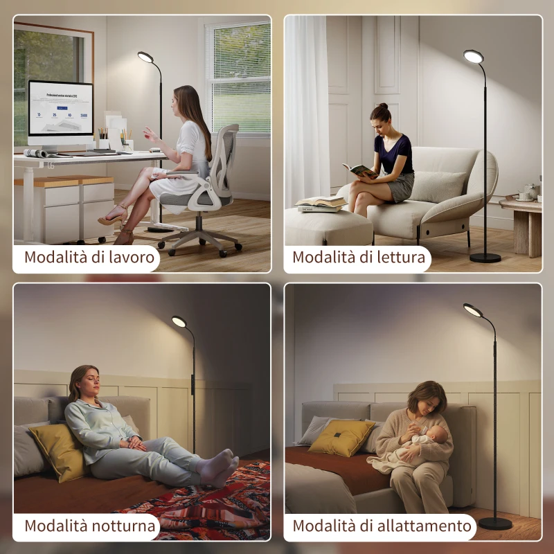HOMCOM Lampada da Terra LED con Telecomando, Testa Girevole, Regolazione Luminosità e Temperatura, Nero