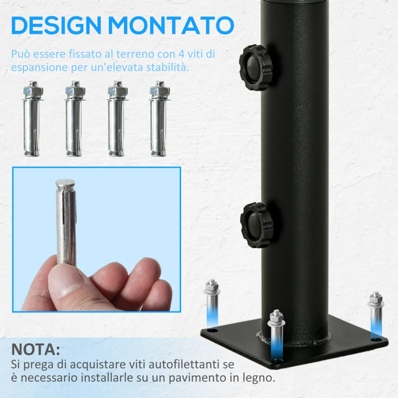 Outsunny Supporto per Ombrellone da Terrazza, Base per Ombrellone per Patio, Pontile, Giardino e Cortile, Nero