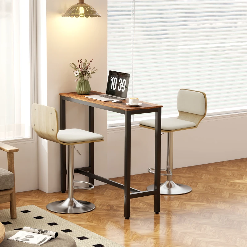 HOMCOM Juego de 2 Taburetes Altos de Cocina Giratorios en 360° Regulables en Altura de 81-102 cm Tapizados en Lino Beige