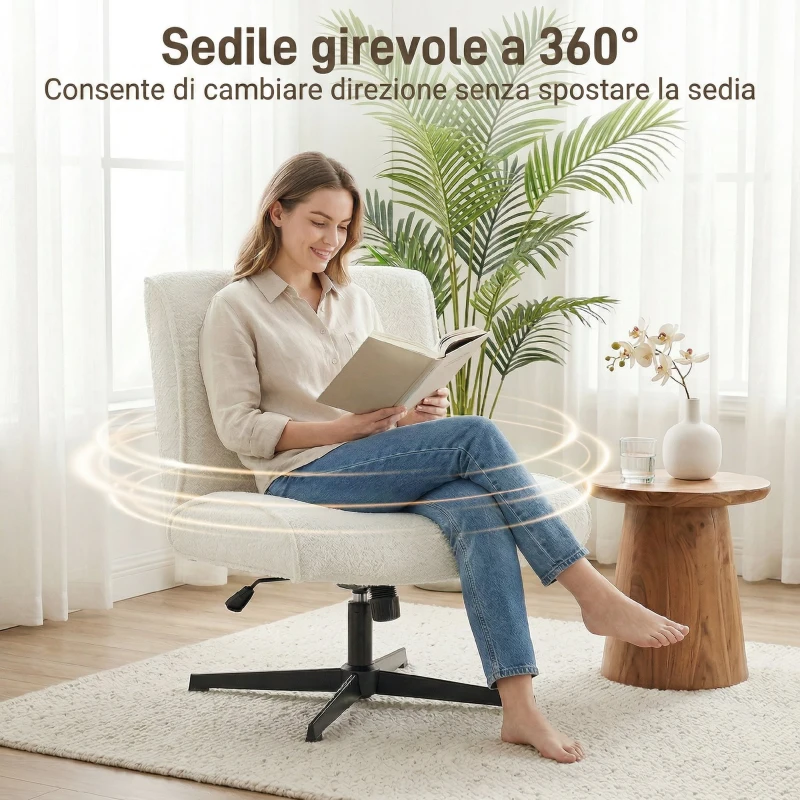 HOMCOM Poltrona da Salotto Girevole 360°, Altezza regolabile in Velluto a Goccia Senza Braccioli, Crema