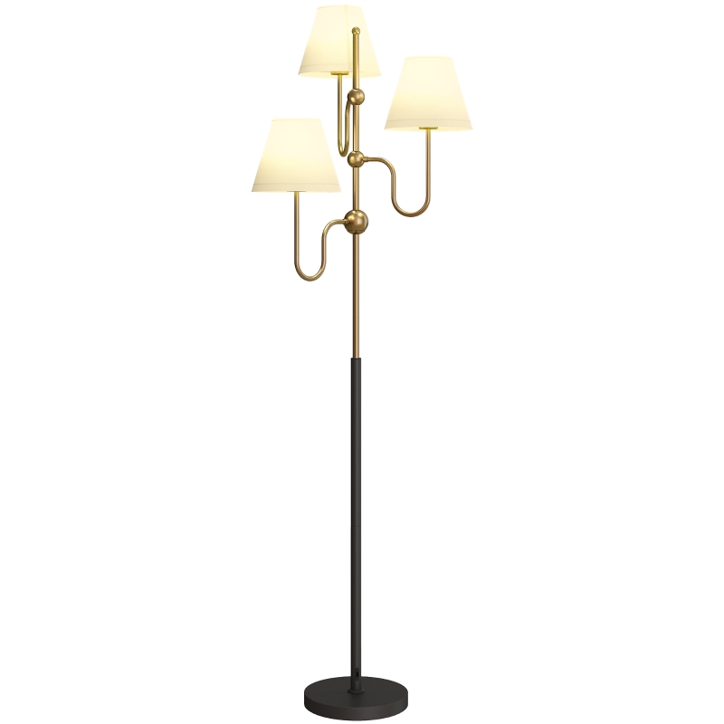 HOMCOM Lampadar Înalt de 165 cm cu 3 Surse de Lumină și Întrerupător cu Pedală, Soclu E27 Max 40W, Auriu
