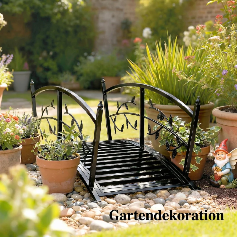 Outsunny Gartenbrücke aus Metall 120 cm Teichbrücke mit Sicherheitsgeländern Antik-Optik Rostbeständig einfache Montage
