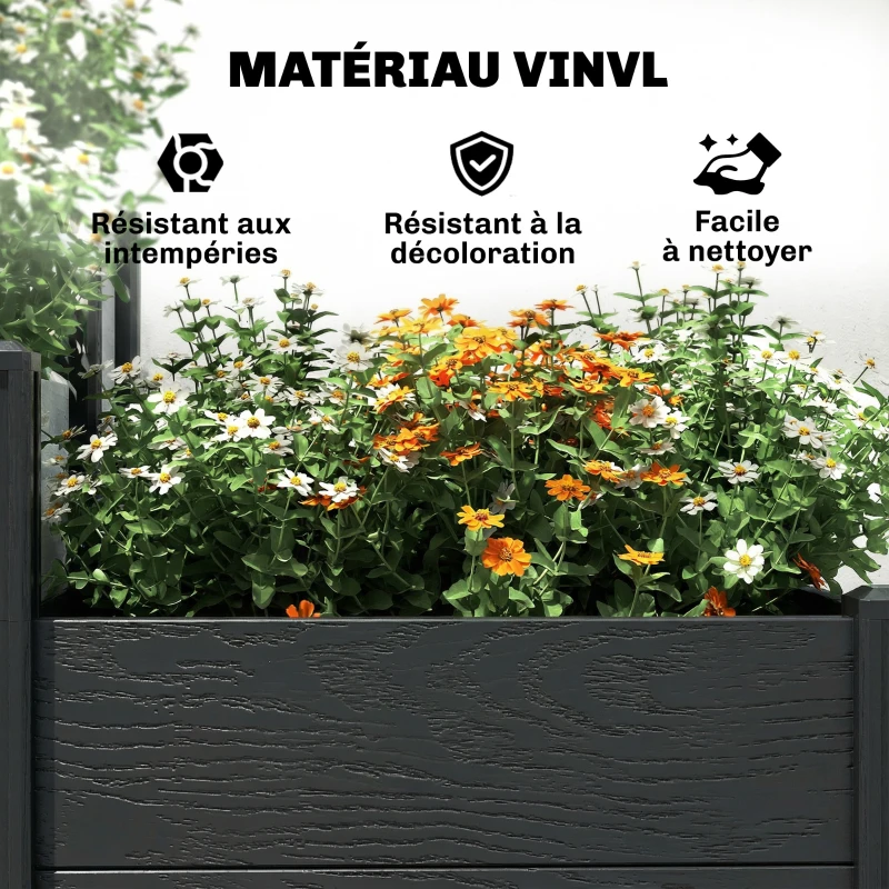 Outsunny Jardinière surélevée, lit de jardin à 3 niveaux avec fond ouvert pour fleurs, légumes, 120 x 80 x 64 cm, effet bois gris
