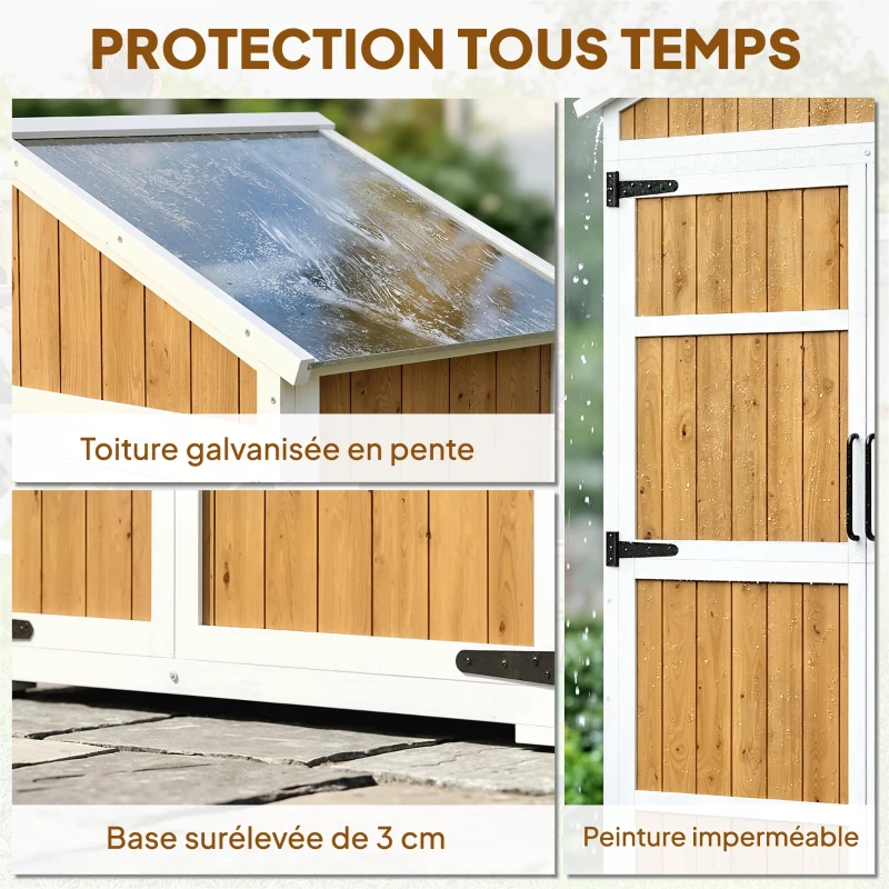 Outsunny Armoire de Jardin Abri de Jardin Étanche avec Toit en Métal Double Porte pour Outils de Jardinage 105x55x179cm Naturel