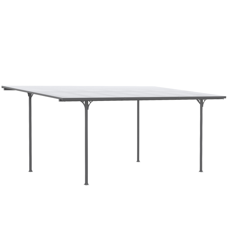 Outsunny Pergola rigide alu. polycarbonate pavillon de jardin abri de voiture 500 x 299 x 195/223 cm gris