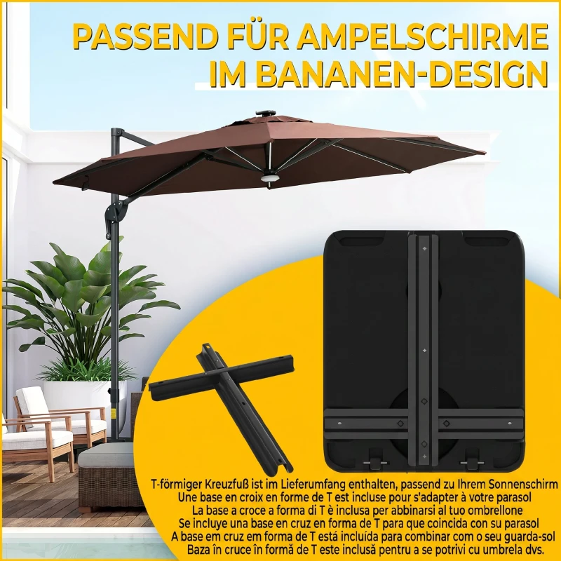 Bază Outsunny pentru Umbrelă de Grădină Umplută cu Apă și Nisip 70-90 kg, Roți și Mâner din HDPE, 80x60 cm, Negru