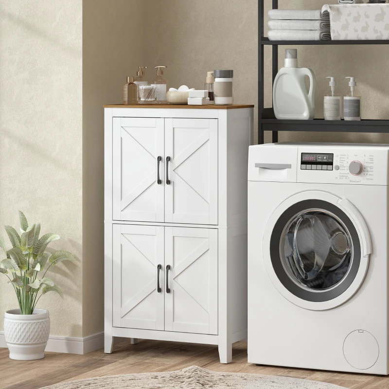 HOMCOM Armario de Baño Estrecho con Puertas Tipo Granero 4 Estantes y Estantes Ajustables 60x30x110 cm Blanco