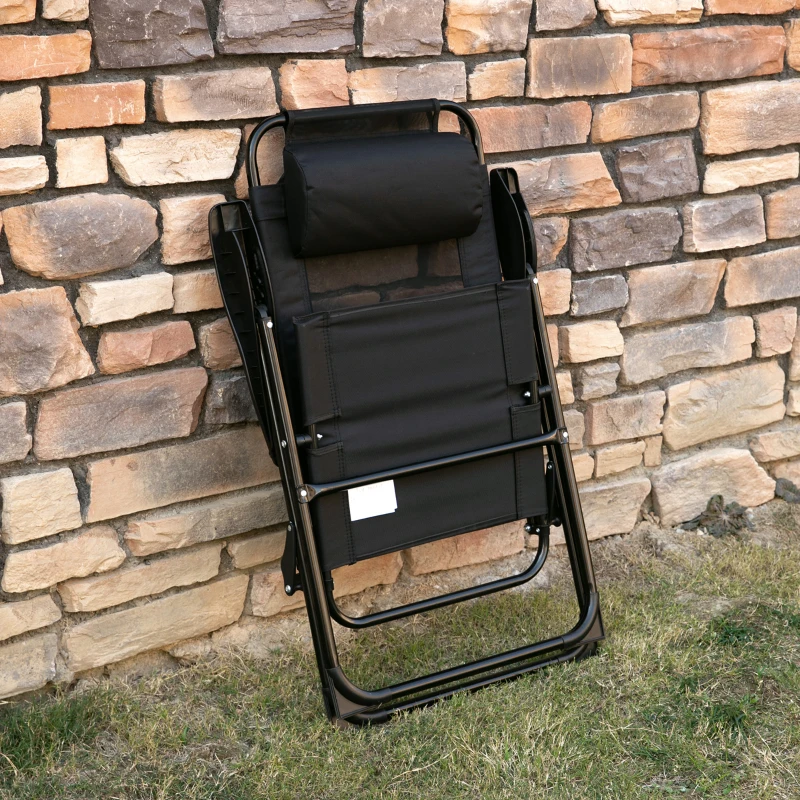 Outsunny Set of 2 Portable Folding Recliners Metal Outdoor Patio Chaise Lounge Chairs with Adjustable Backrest, Black
