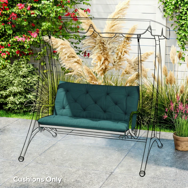 Outsunny 2 Seater Bench Pad, Garden Chair Cushion with Back and Ties for Indoor and Outdoor Use, 98 x 100 cm, Green