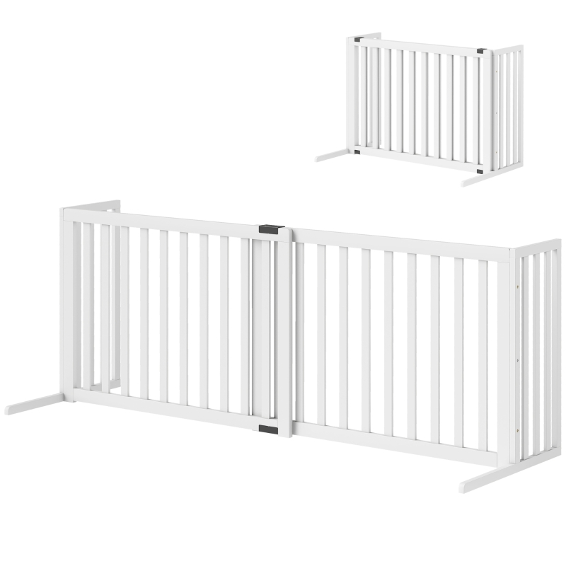 PawHut Barieră din lemn autoportantă și extensibilă pentru câini mici și medii, 102-183x57x70 cm, alb