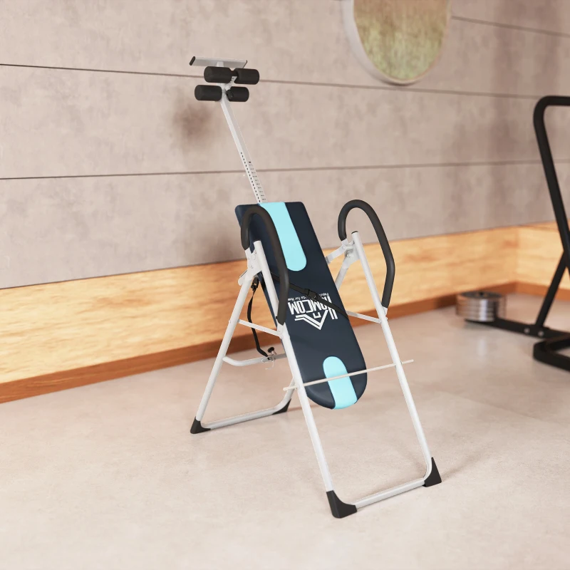 HOMCOM Table d'inversion de musculation pliable ceinture de sécurité réglable acier coloris argent noir