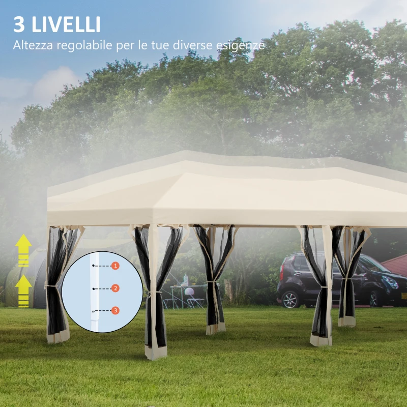 Outsunny Gazebo da Giardino 3x6 m Pieghevole e Impermeabile con Zanzariera e Borsa da Trasporto Inclusa, Beige