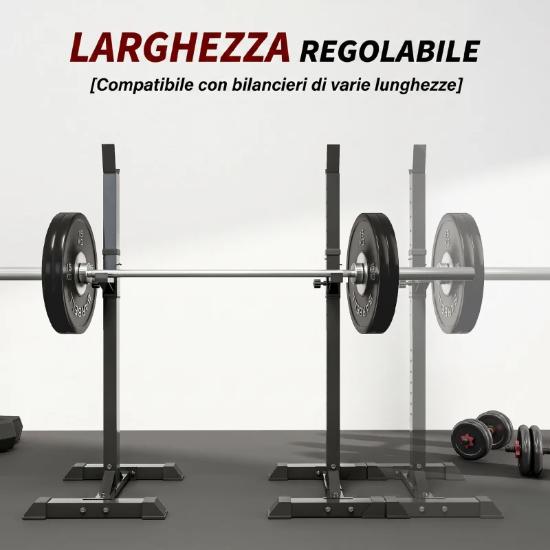 HOMCOM Set di 2 Rack Supporto per Bilanciere in Acciaio, Altezza Regolabile su 12 Livelli, 50x49x124-154cm, Nero