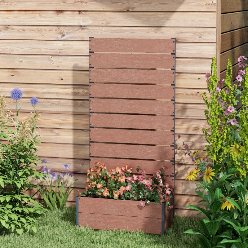 Outsunny Jardinière avec treillis, bac à fleurs, pour plantes grimpantes, légumes, fleurs, 72 x 38 x 150 cm, marron clair