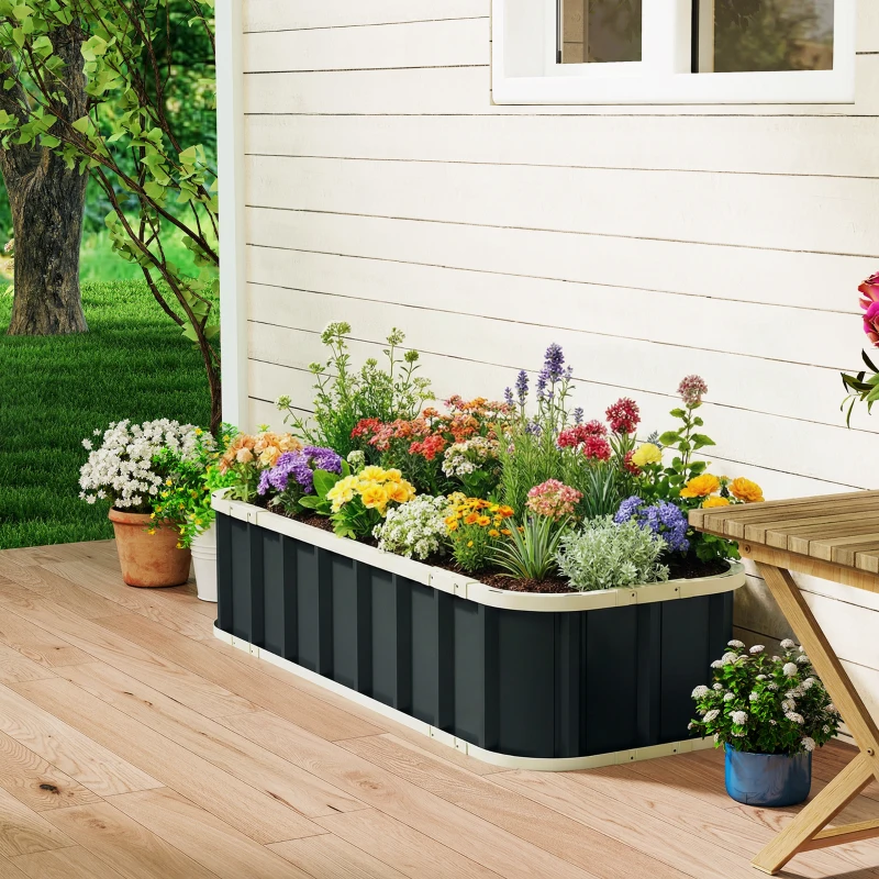 Outsunny Hochbeet Stahl, Pflanzbeet mit Klickverschlüssen Gefaltete Kante Frühbeet 136 x 52 x 31 cm Dunkelgrau