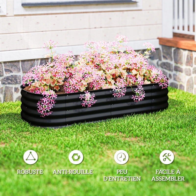 Outsunny Jardinière surélevée carré potager de jardin en acier modulable légumes, plantes, fleurs, dim. 150 x 62 x 30 cm noir