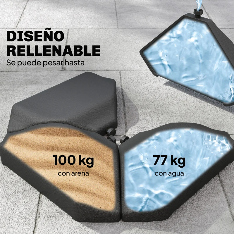 Outsunny Base para Sombrilla de 4 Piezas, para Cantilever Soporte para Parasol de HDPE Rellenable con Agua 77 kg o Arena 100 kg