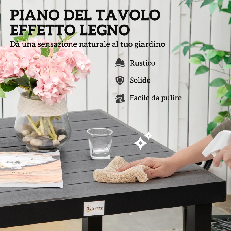 Outsunny Tavolo da Giardino Tavola da Pranzo Effetto Legno, 78x78 cm, Nero