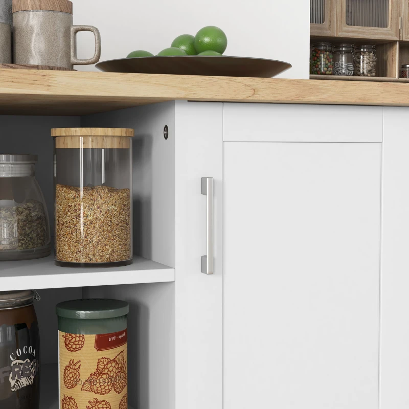 HOMCOM Carrinho ilha de cozinha com rodízios 7 compartimentos 1 armário 1 porta 1 suporte para panos 129 x 51 x 93 cm madeira e branco