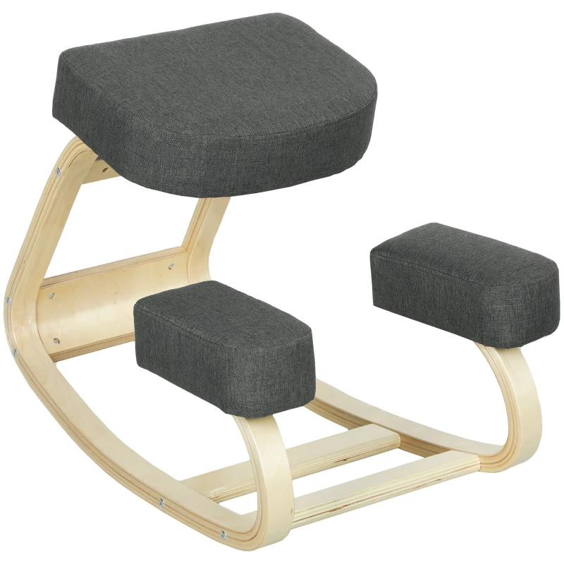 Vinsetto Sedia Ergonomica con Inginocchiatoio in Legno di Betulla e Cuscino, 51x69x58 cm, Grigio