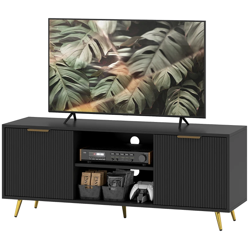 HOMCOM Modern TV Stand Cabinet for TVs up to 55", TV Unit with 2 Open Shelves and 2 Cabinets, Entertainment Centre with Cable Management for Living Room, Black