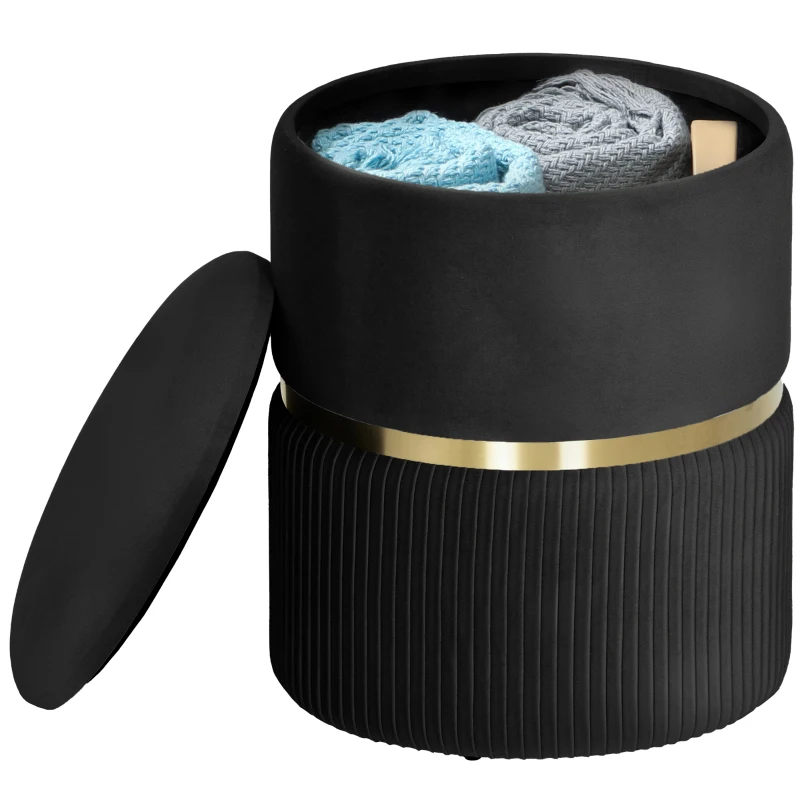 HOMCOM Velvet-Feel Storage Ottoman - Black