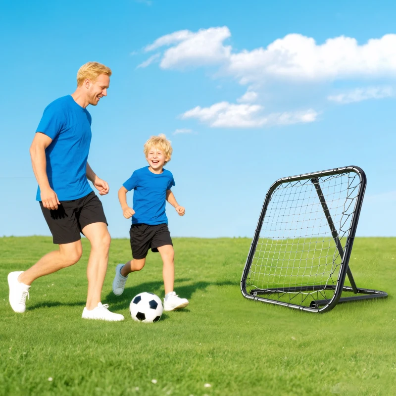 HOMCOM Rețea de Ricoșeu pentru Fotbal cu Unghi Reglabil în Metal, 78x84x65-78 cm