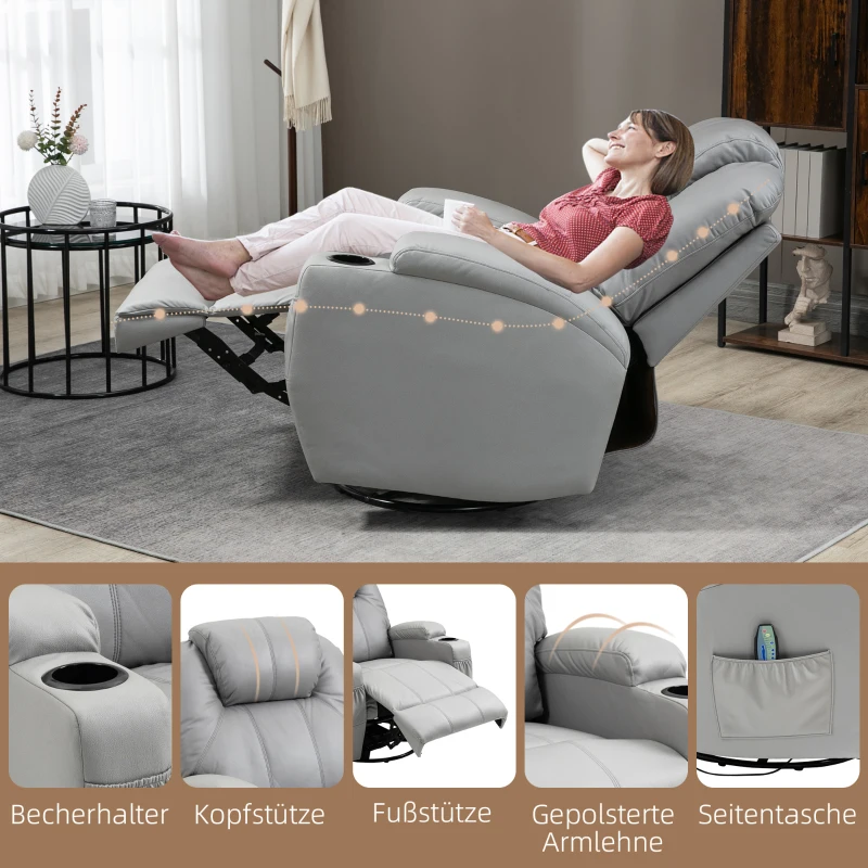 HOMCOM Poltrona de Massagem com Apoio para os Pés 8 Pontos de Vibração 5 Modos Incl. Controle Remoto Cinza Claro
