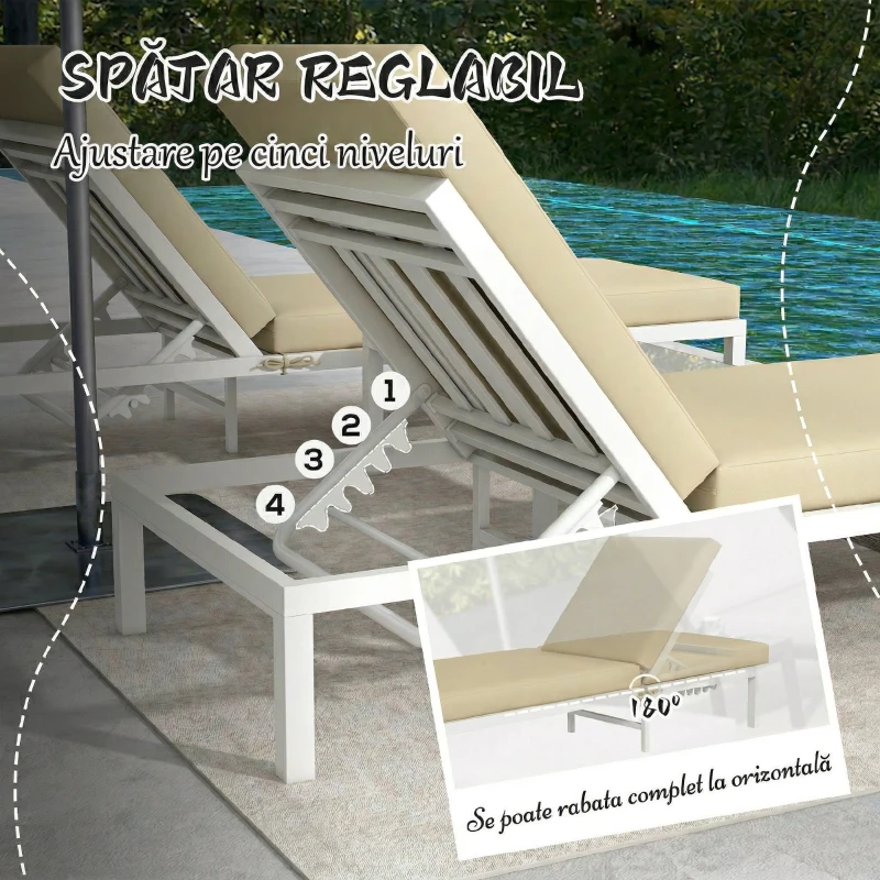 Outsunny Set 2 șezlonguri cu spătar reglabil și măsuță de grădină din sticlă, Bej(m-4)