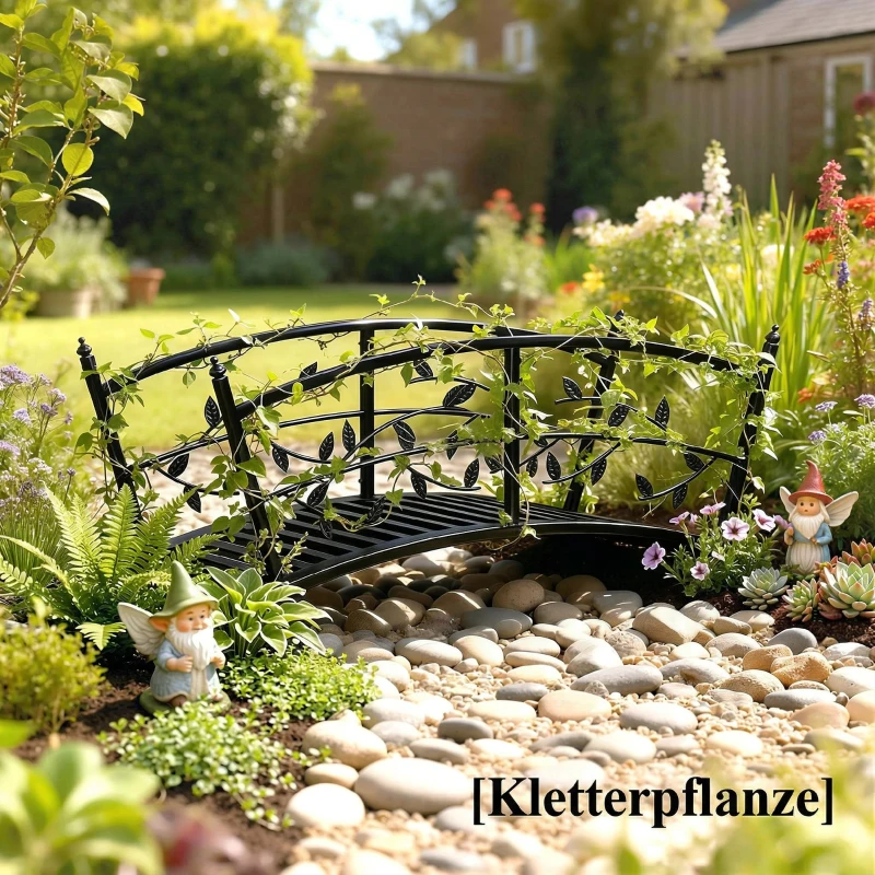 Outsunny Gartenbrücke aus Metall 120 cm Teichbrücke mit Sicherheitsgeländern Antik-Optik Rostbeständig einfache Montage