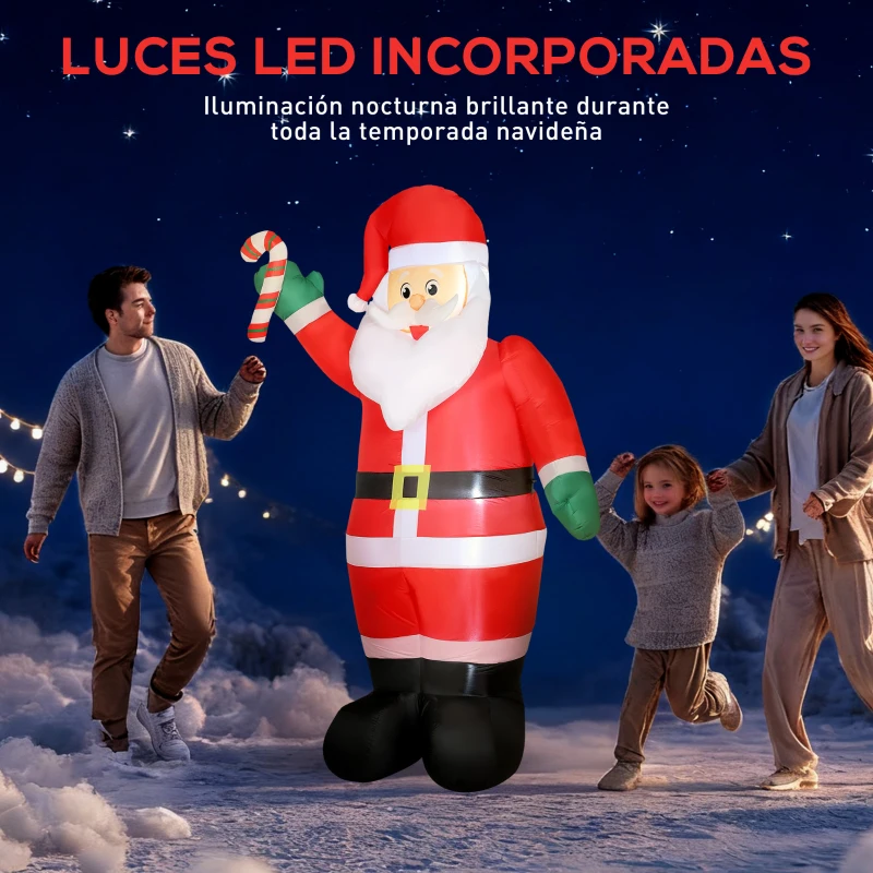 Outsunny Papá Noel Hinchable 240 cm con Bastón Luces LED e Inflador Decoración Navideña para Exterior Interior Multicolor