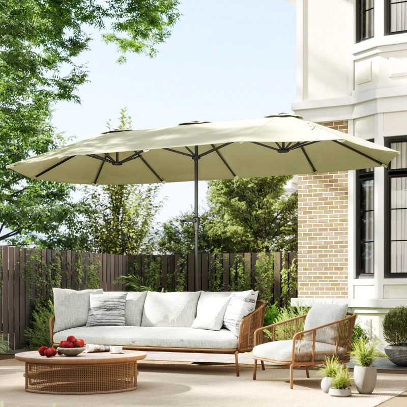 Outsunny Parasol de jardin extérieur, parasol double rectangulaire 4 x 2,2 x 2,3 m avec ouverture fermeture manivelle crème