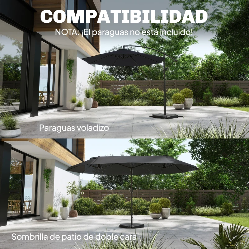 Outsunny Base para Sombrilla de 4 Piezas, para Cantilever Soporte para Parasol de HDPE Rellenable con Agua 77 kg o Arena 100 kg
