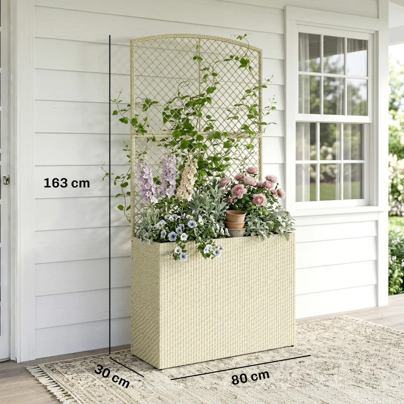 Outsunny Fioriera in Rattan con Traliccio, Letto Rialzato per Piante Rampicanti, Beige