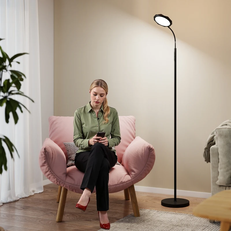 HOMCOM Lampă de Podea LED cu Telecomandă, Cap Rotativ, Reglare Luminozitate și Temperatură, Negru
