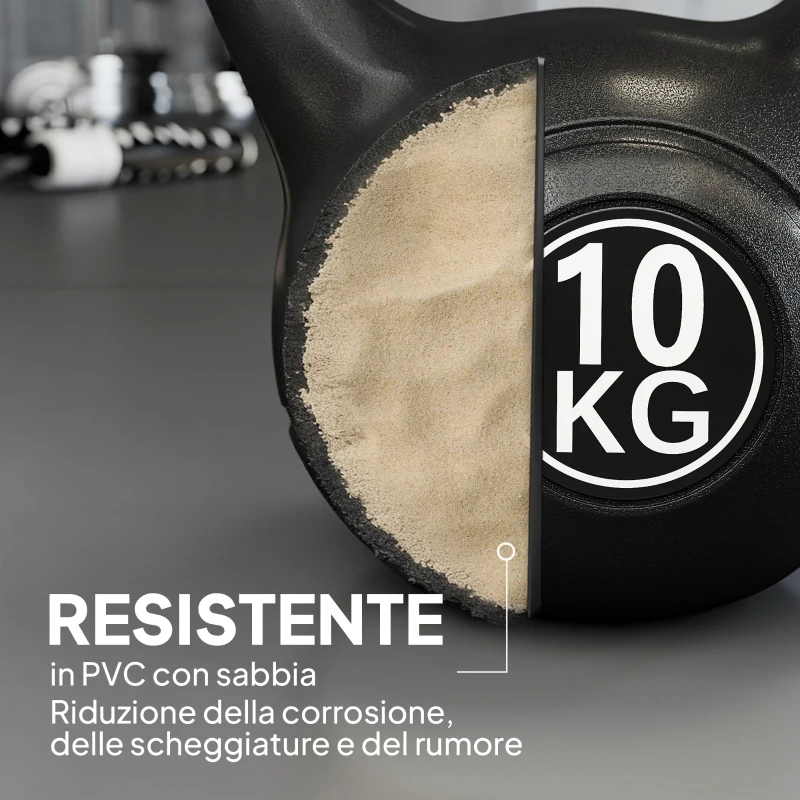 HOMCOM Kettlebell 10kg per Sport e Fitness con Base Piatta e Impugnatura, Kettlebell Pesi per Allenamento Home Gym Casa e Palestra, 25x19x28 cm, Nero