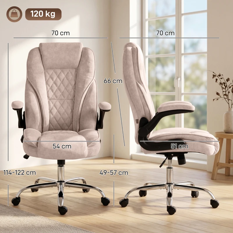 HOMCOM Fauteuil de bureau, chaise bureau ergonomique, hauteur réglable, accoudoirs relevables, 70 x 70 x 114-122 cm, rose