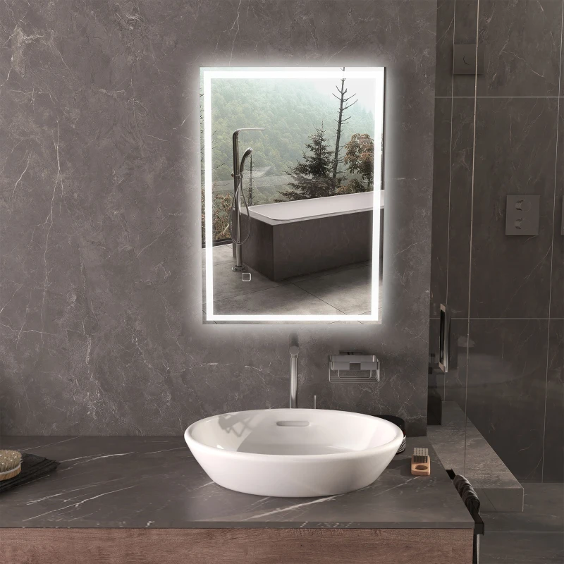 HOMCOM Badspiegel Badezimmerspiegel Wandspiegel LED´s. Berührungsschalter, Weiß